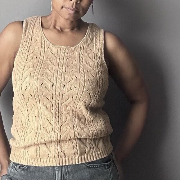 Josephine Chaus Sleeveless Knit Sweater Tank Women’s Medium Tan Lightweight - Picture 1 of 8